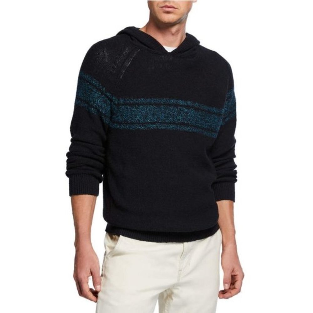 VINCE Textured Striped Pullover Hoodie